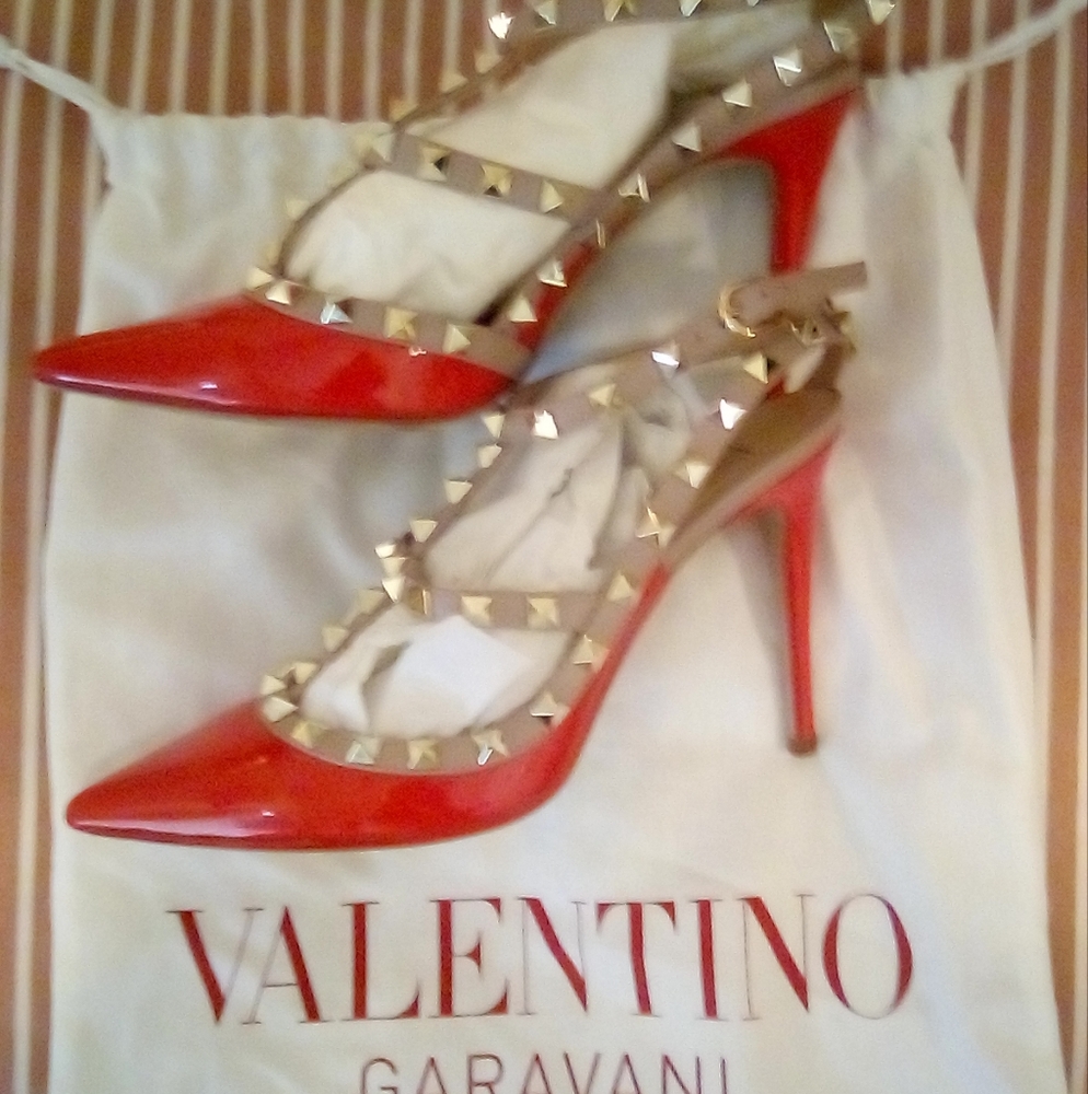 Valentino Garavani Red Patent Leather Studded Heels